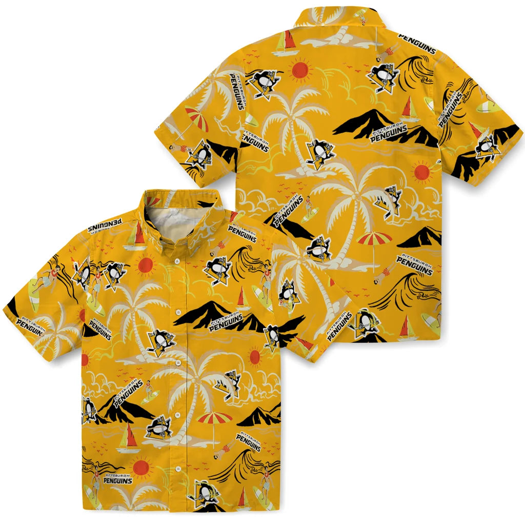 Pittsburgh Penguins Hawaiian Shirt - Palm Tree Island | Hula Hawaiian Shirts