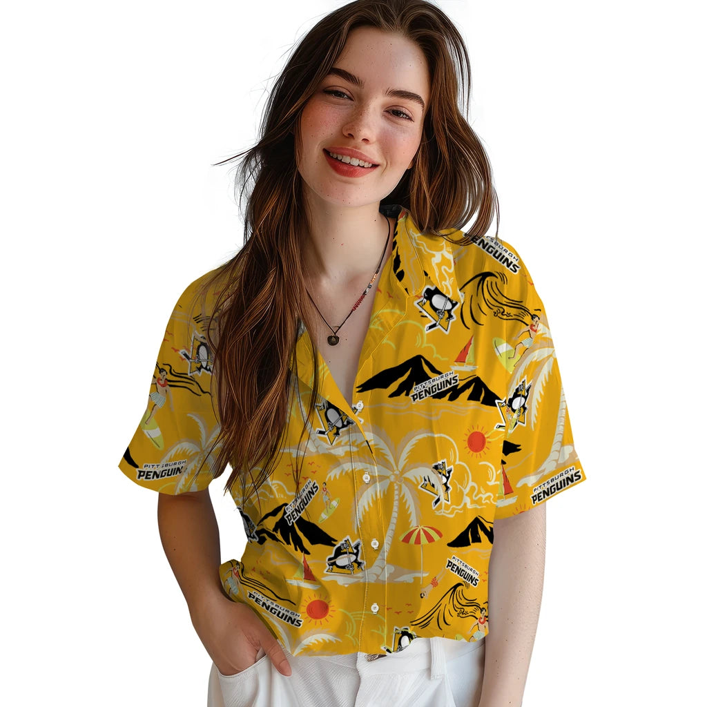 Pittsburgh Penguins Hawaiian Shirt - Palm Tree Island | Hula Hawaiian Shirts
