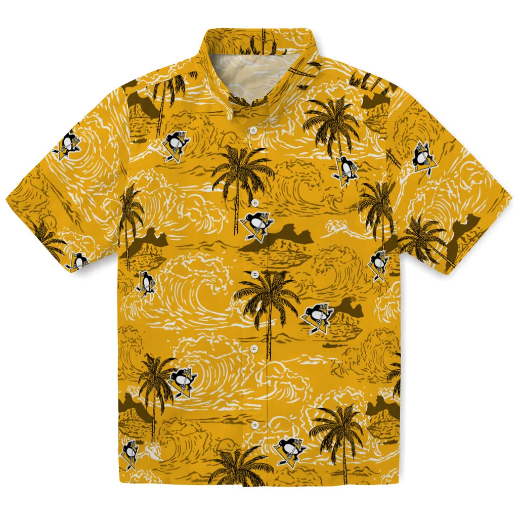Pittsburgh Penguins Hawaiian Shirt - Wave Palm | Hula Hawaiian Shirts