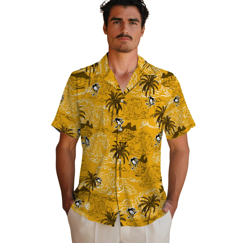 Pittsburgh Penguins Hawaiian Shirt - Wave Palm | Hula Hawaiian Shirts