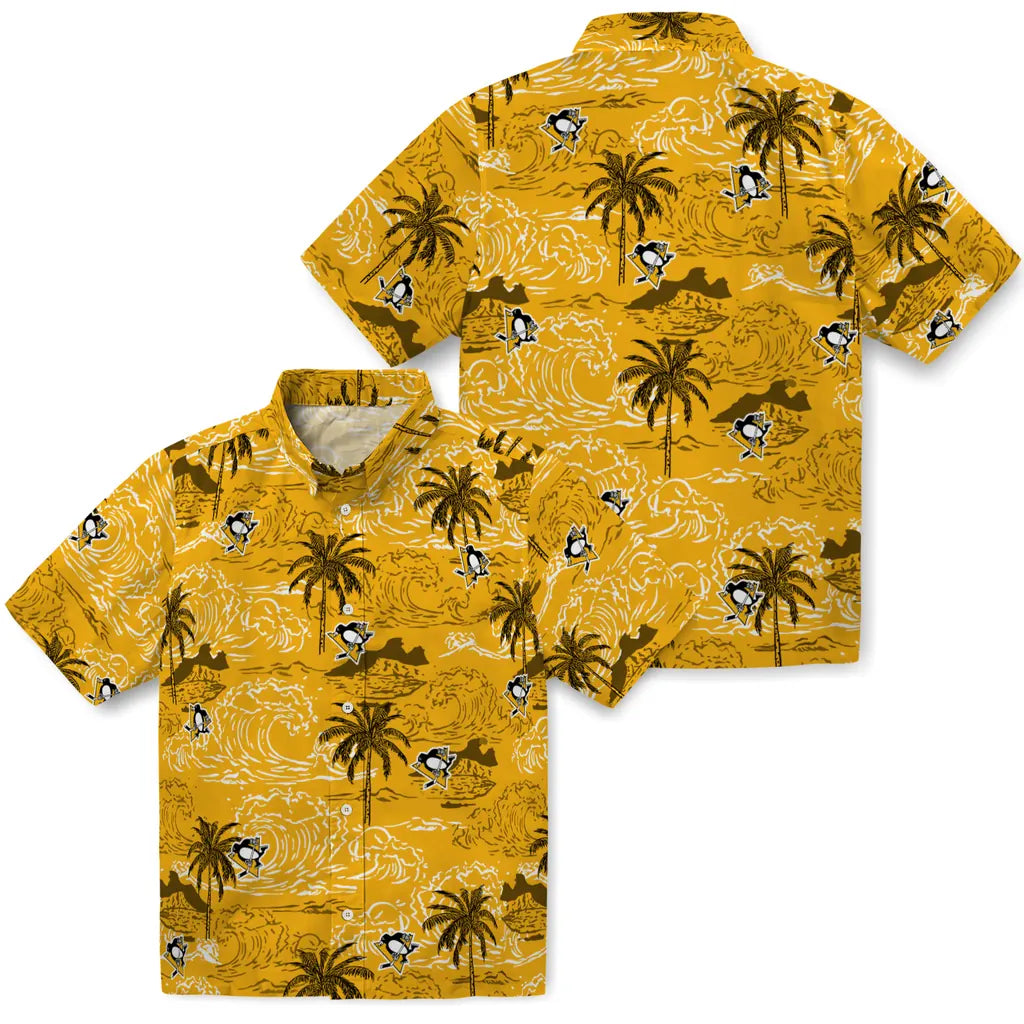 Pittsburgh Penguins Hawaiian Shirt - Wave Palm | Hula Hawaiian Shirts