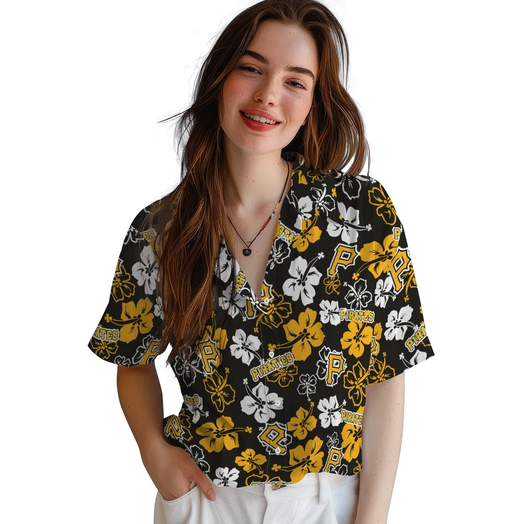 Pittsburgh Pirates Hawaiian Shirt - Hibiscus Flower Design | Hula Hawaiian Shirts