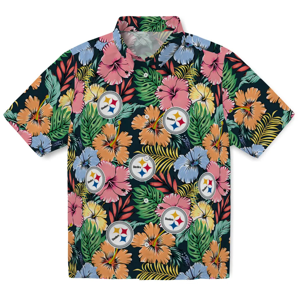 Pittsburgh Steelers Hawaiian Shirt - Brilliant Hibiscus Garden | Hula Hawaiian Shirts