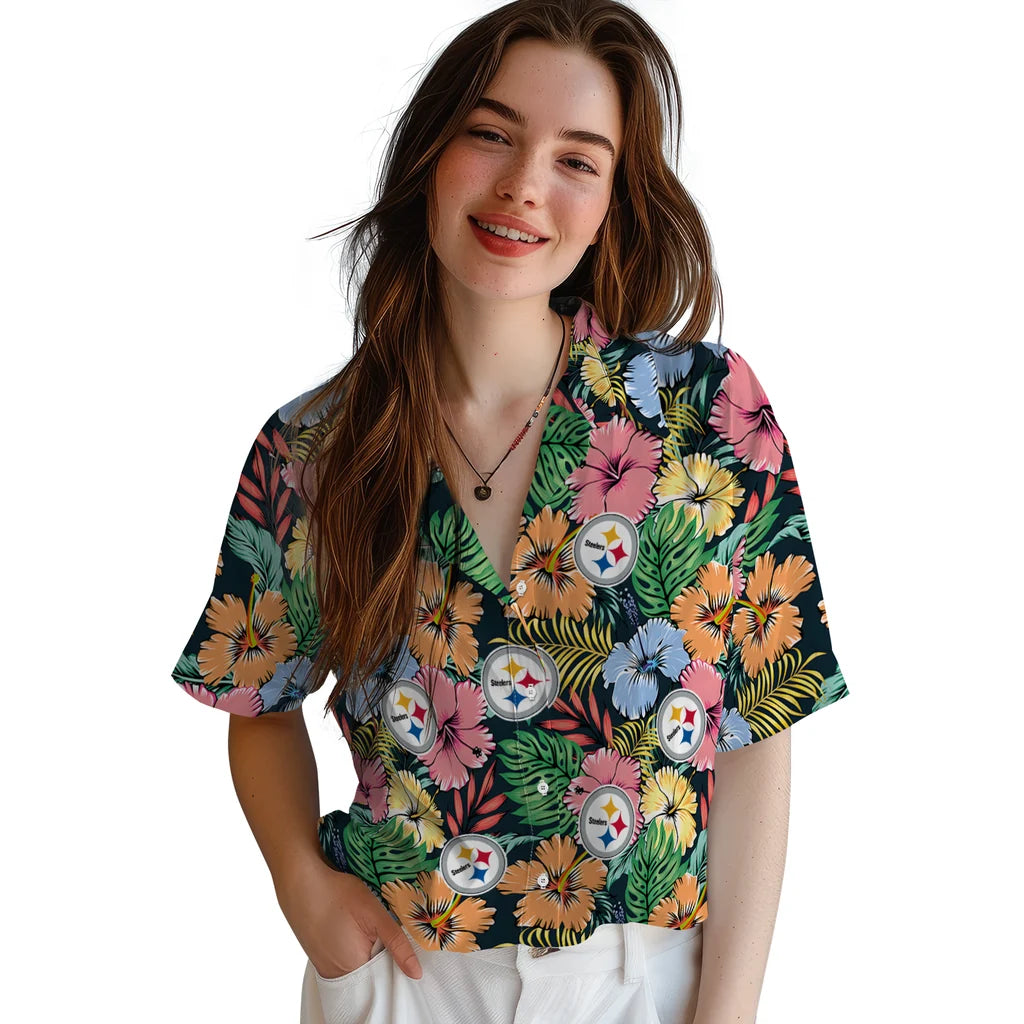 Pittsburgh Steelers Hawaiian Shirt - Brilliant Hibiscus Garden | Hula Hawaiian Shirts