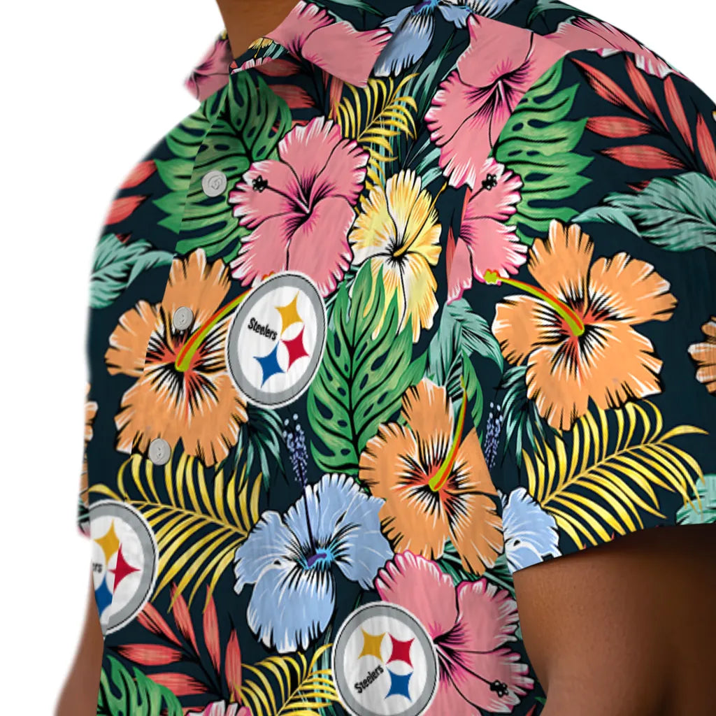 Pittsburgh Steelers Hawaiian Shirt - Brilliant Hibiscus Garden | Hula Hawaiian Shirts