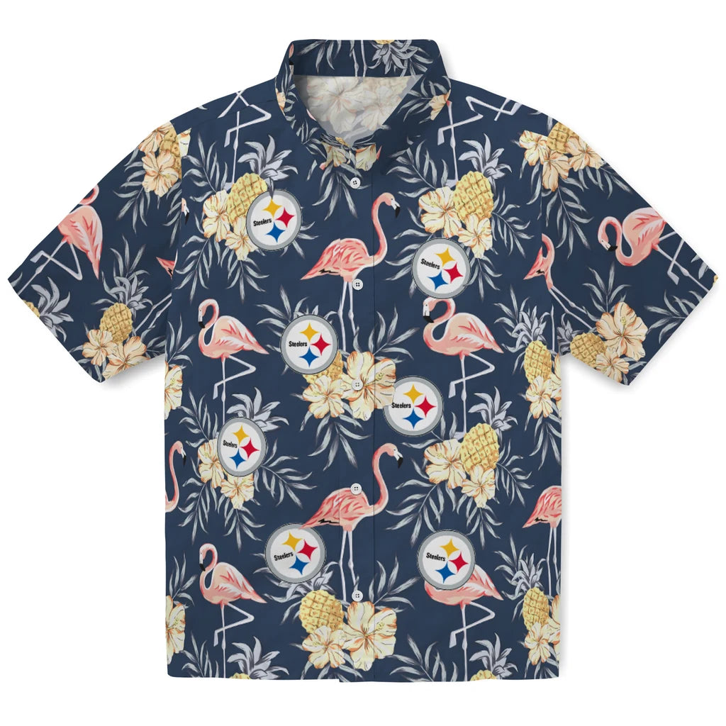 Pittsburgh Steelers Hawaiian Shirt - Flamingo Hibiscus | Hula Hawaiian Shirts