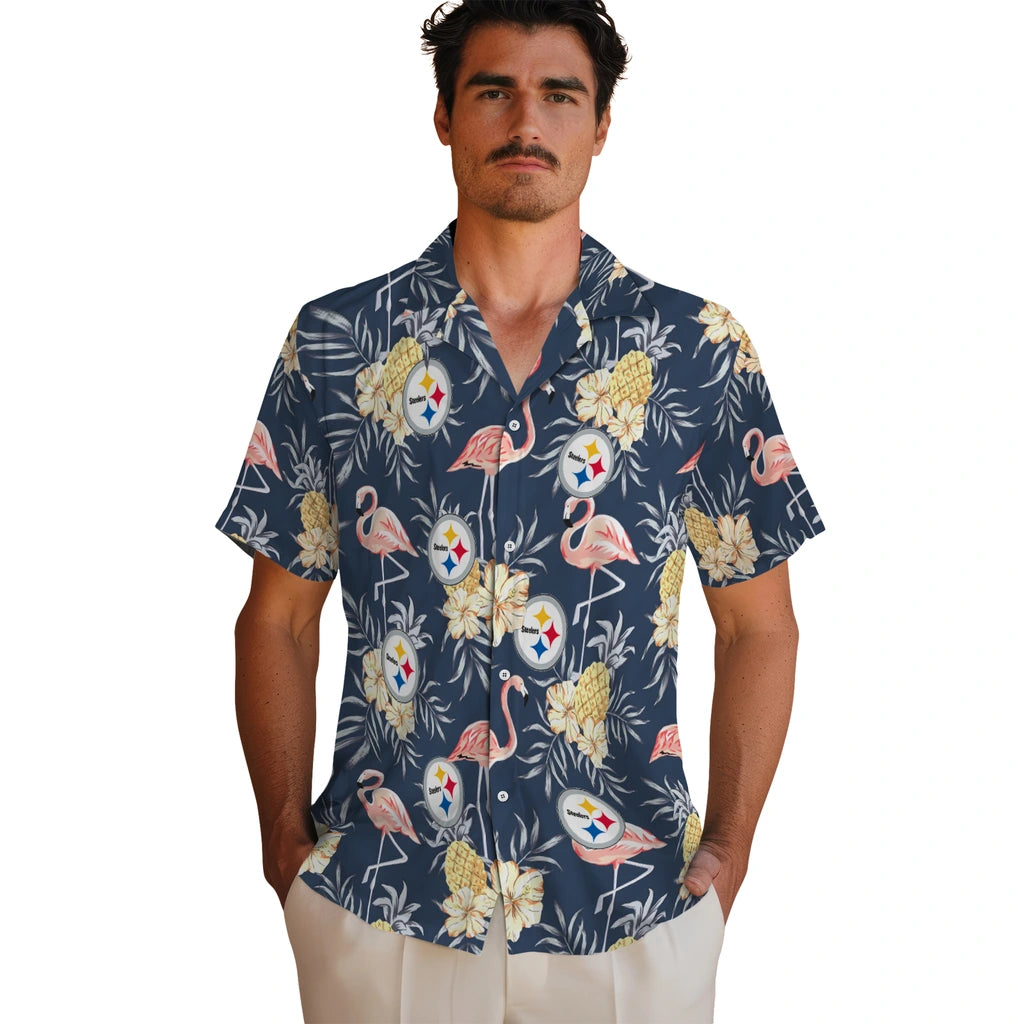 Pittsburgh Steelers Hawaiian Shirt - Flamingo Hibiscus | Hula Hawaiian Shirts