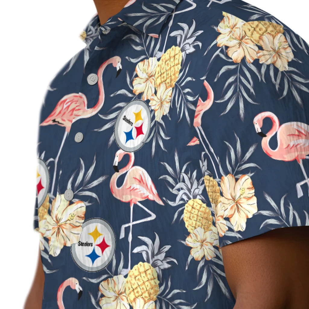Pittsburgh Steelers Hawaiian Shirt - Flamingo Hibiscus | Hula Hawaiian Shirts