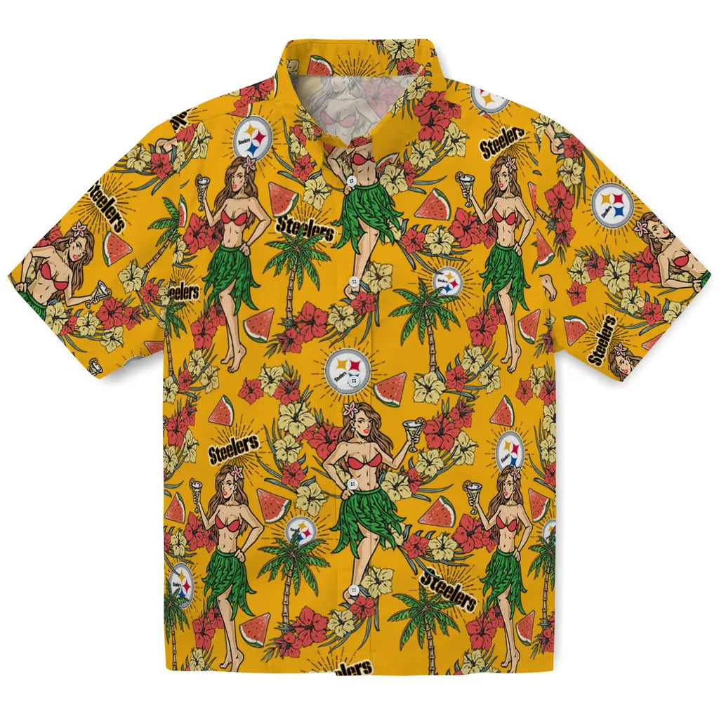 Pittsburgh Steelers Hawaiian Shirt - Hawaiian Girls Design | Hula Hawaiian Shirts