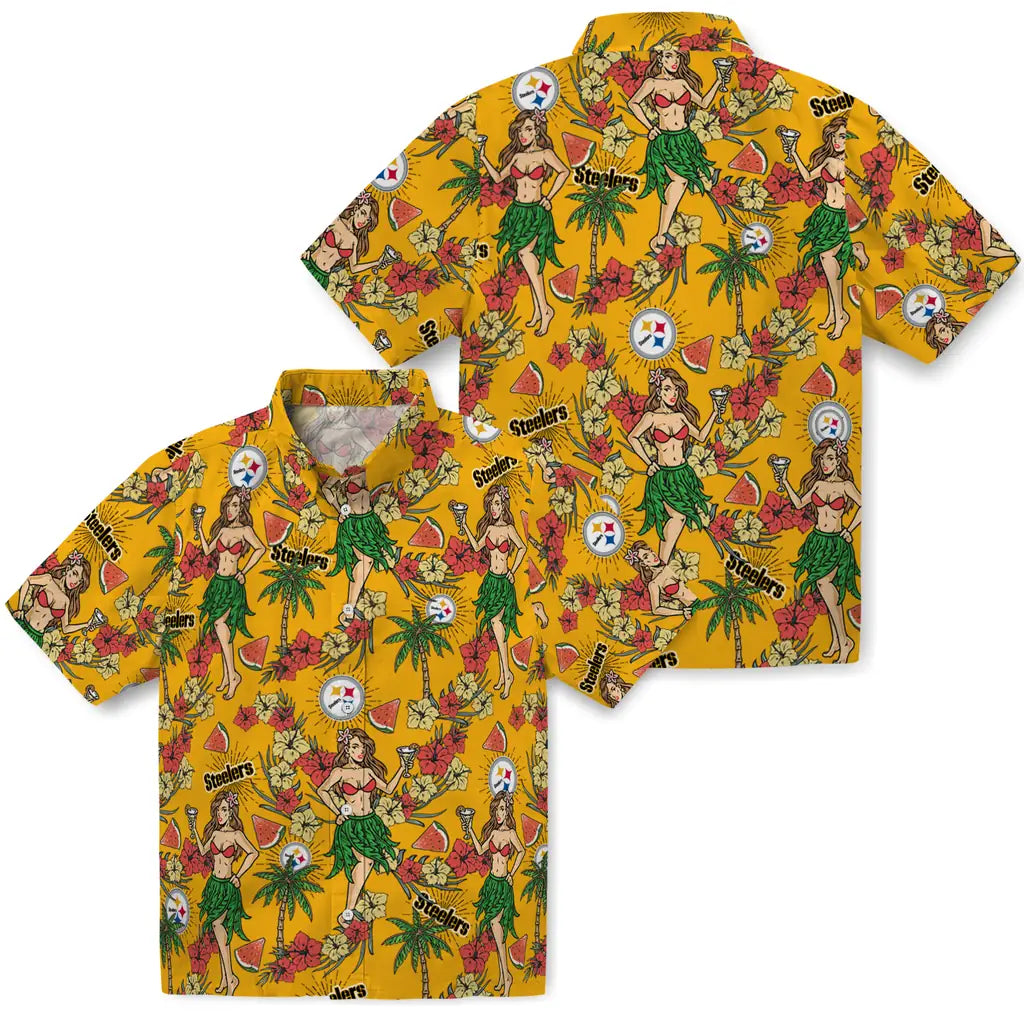 Pittsburgh Steelers Hawaiian Shirt - Hawaiian Girls Design | Hula Hawaiian Shirts