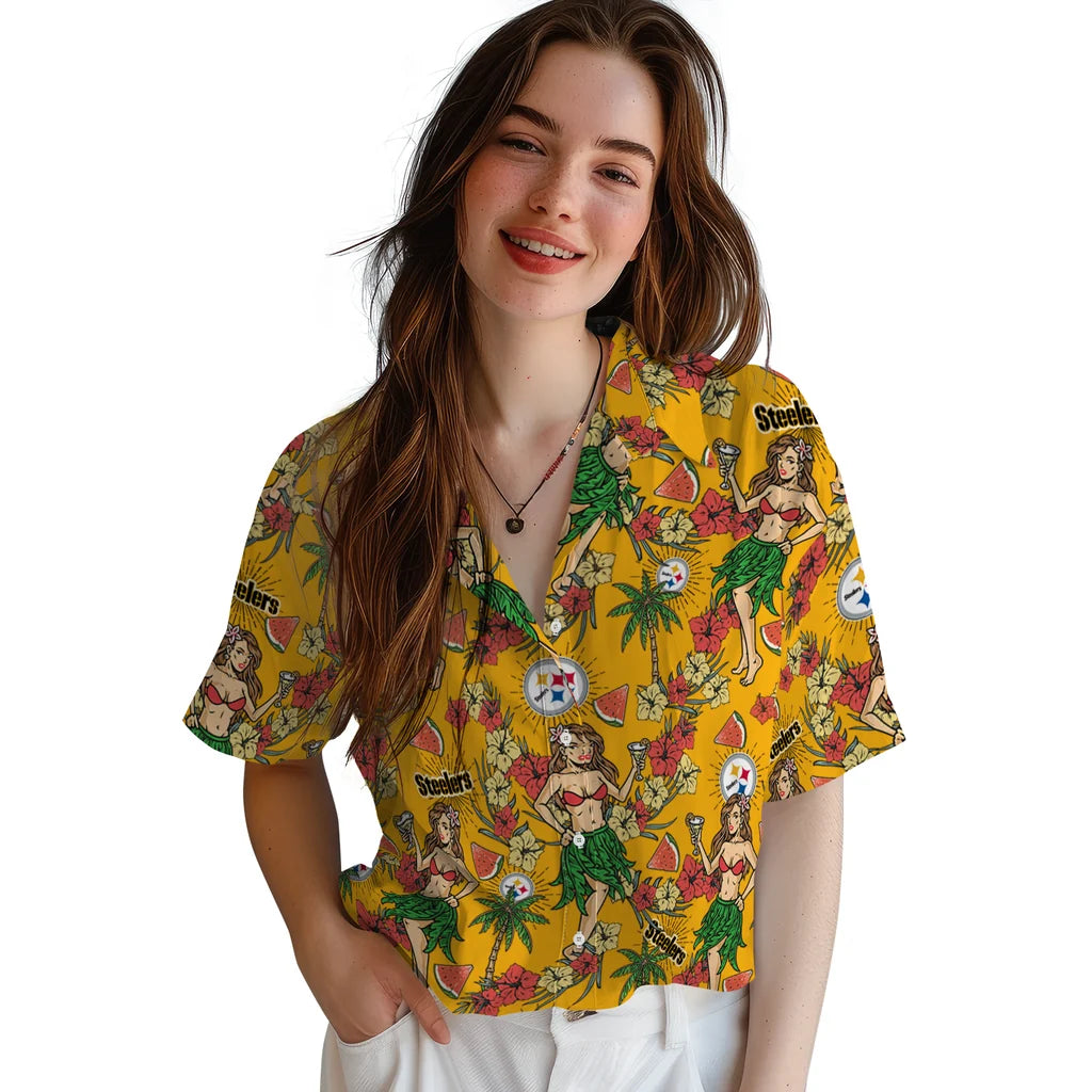 Pittsburgh Steelers Hawaiian Shirt - Hawaiian Girls Design | Hula Hawaiian Shirts