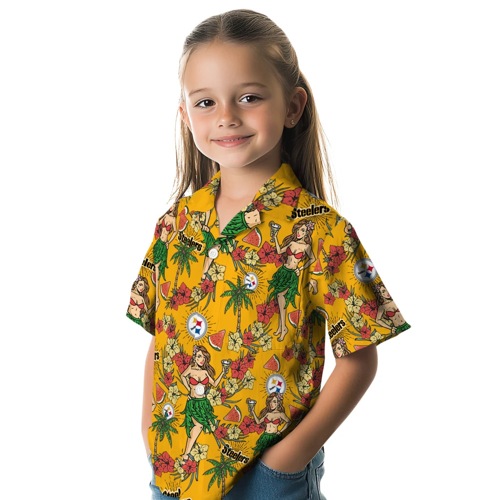 Pittsburgh Steelers Hawaiian Shirt - Hawaiian Girls Design | Hula Hawaiian Shirts