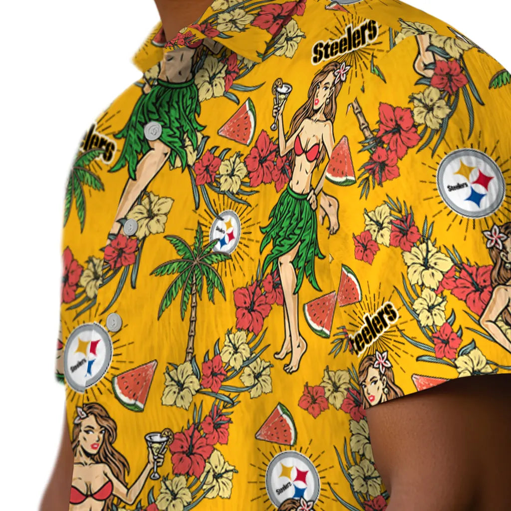 Pittsburgh Steelers Hawaiian Shirt - Hawaiian Girls Design | Hula Hawaiian Shirts
