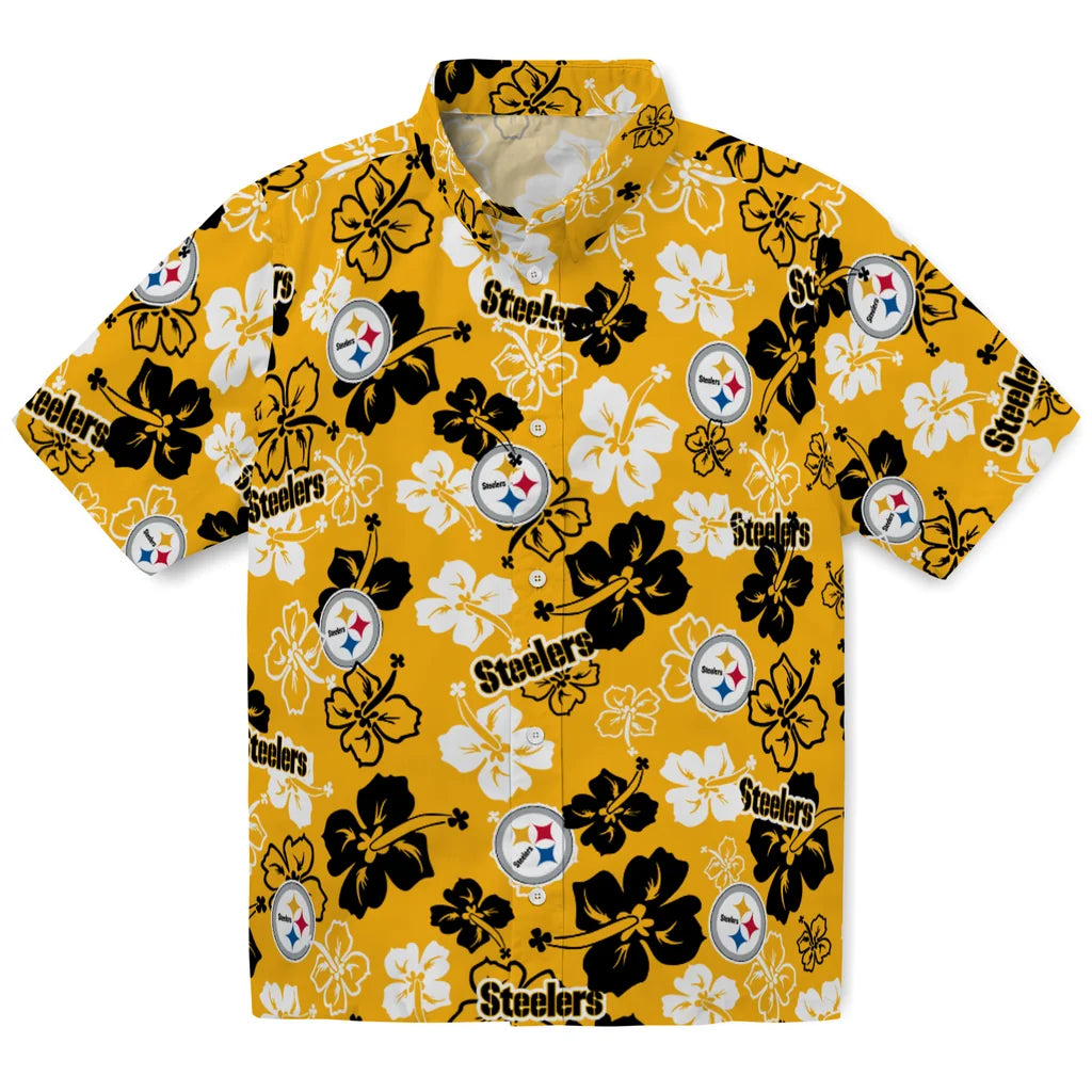 Pittsburgh Steelers Hawaiian Shirt - Hibiscus Flower Design | Hula Hawaiian Shirts