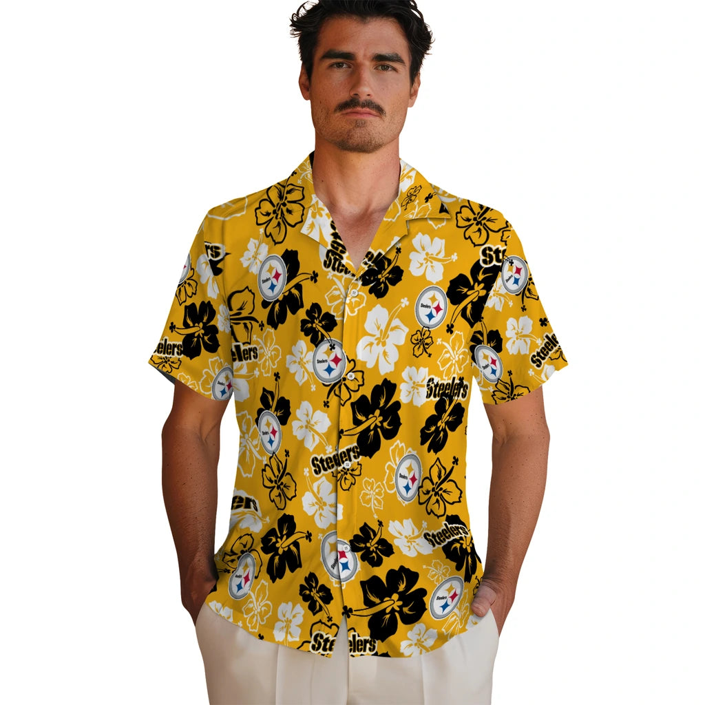 Pittsburgh Steelers Hawaiian Shirt - Hibiscus Flower Design | Hula Hawaiian Shirts