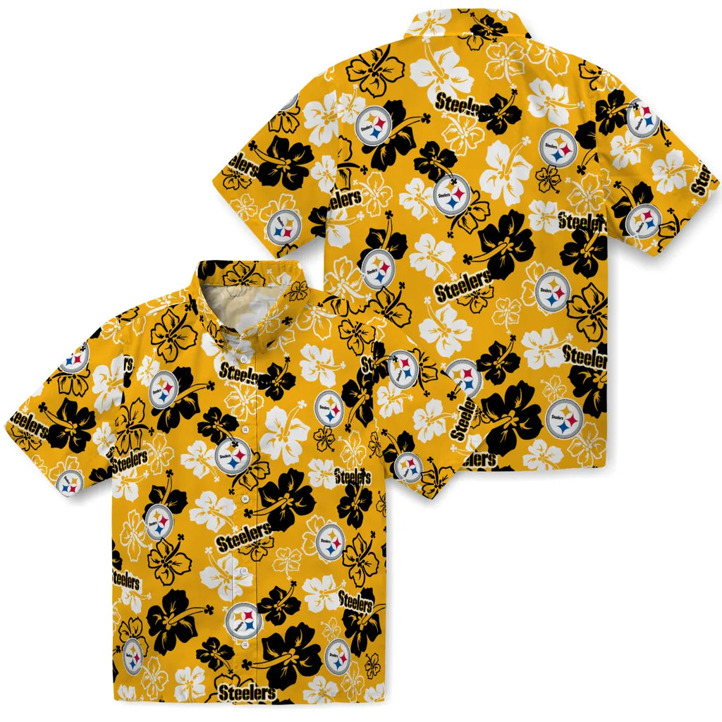 Pittsburgh Steelers Hawaiian Shirt - Hibiscus Flower Design | Hula Hawaiian Shirts