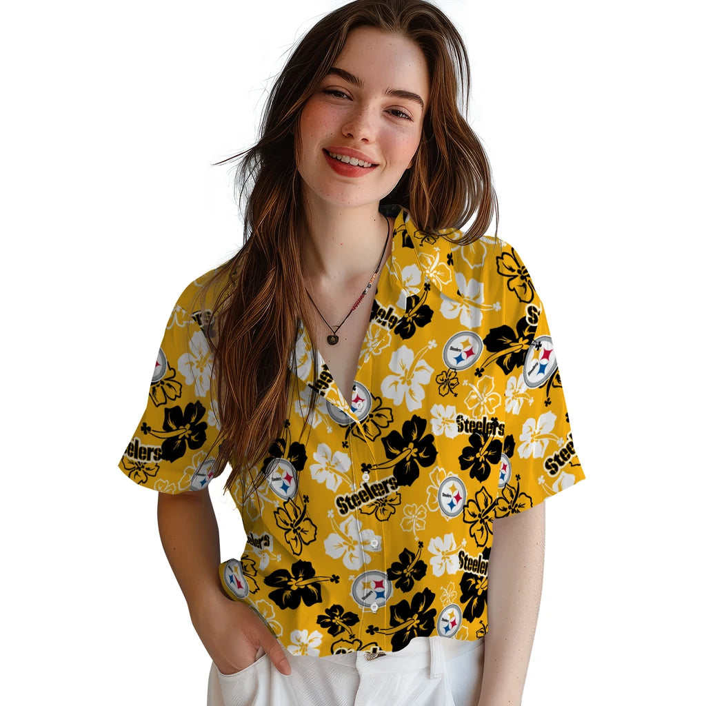 Pittsburgh Steelers Hawaiian Shirt - Hibiscus Flower Design | Hula Hawaiian Shirts