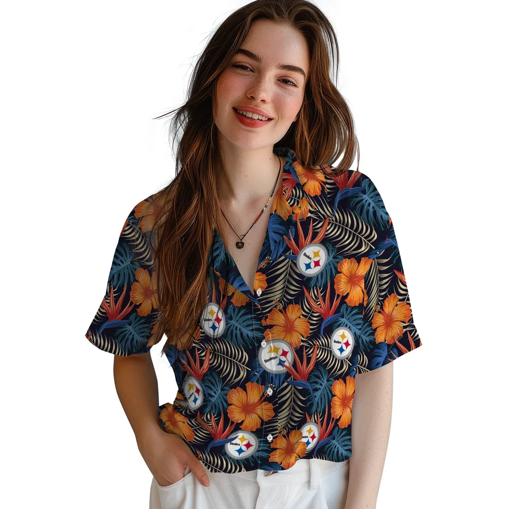 Pittsburgh Steelers Hawaiian Shirt - Hibiscus Foliage | Hula Hawaiian Shirts