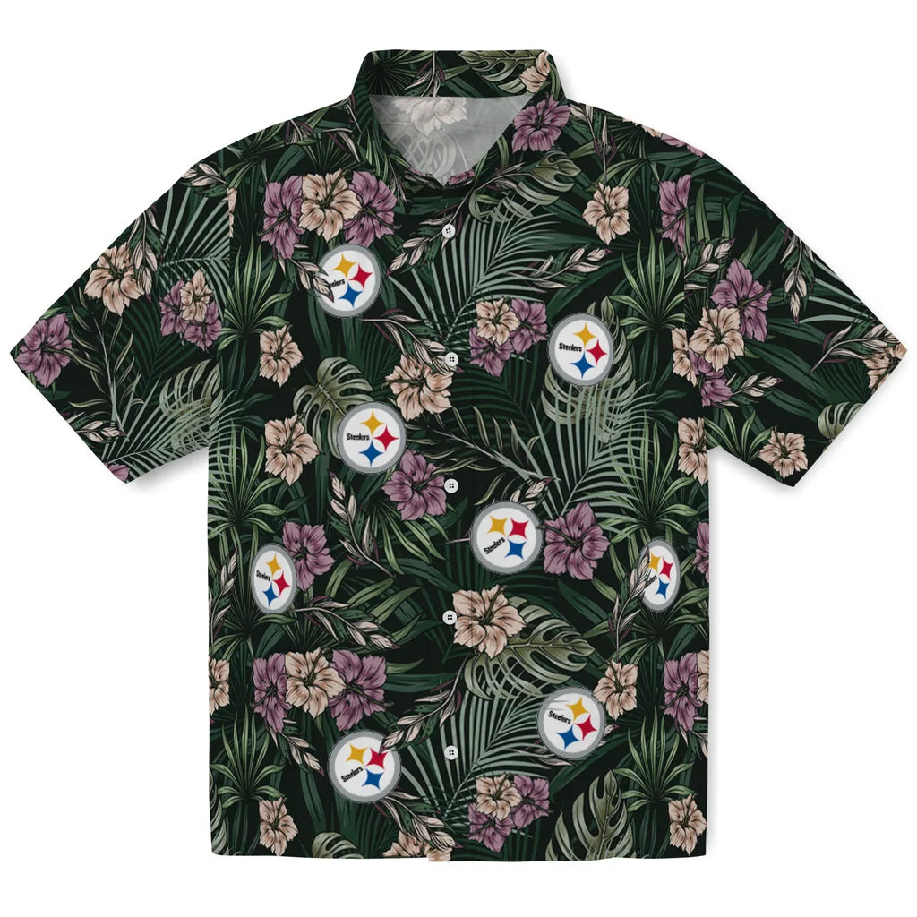 Pittsburgh Steelers Hawaiian Shirt - Hibiscus Leaves Pattern | Hula Hawaiian Shirts