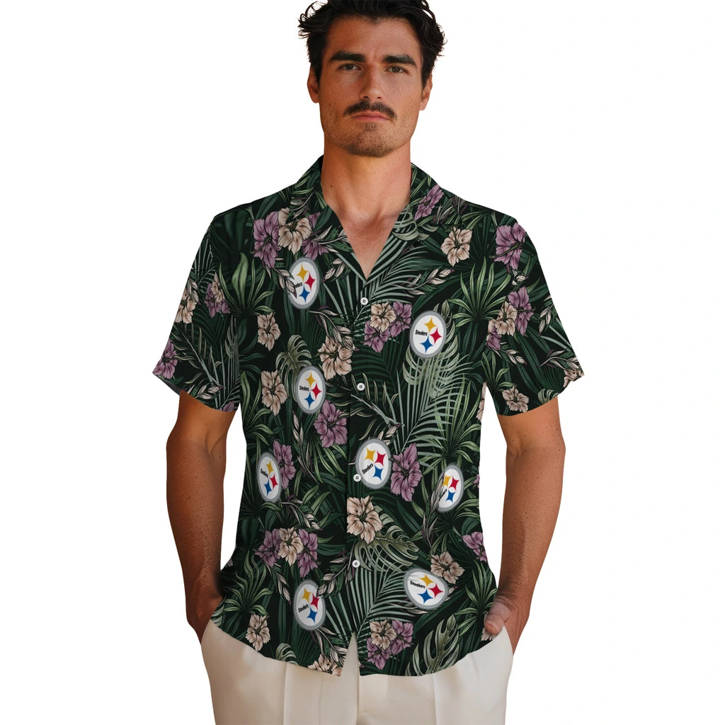 Pittsburgh Steelers Hawaiian Shirt - Hibiscus Leaves Pattern | Hula Hawaiian Shirts