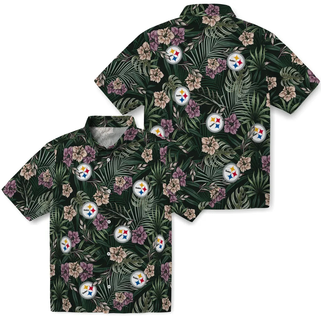 Pittsburgh Steelers Hawaiian Shirt - Hibiscus Leaves Pattern | Hula Hawaiian Shirts