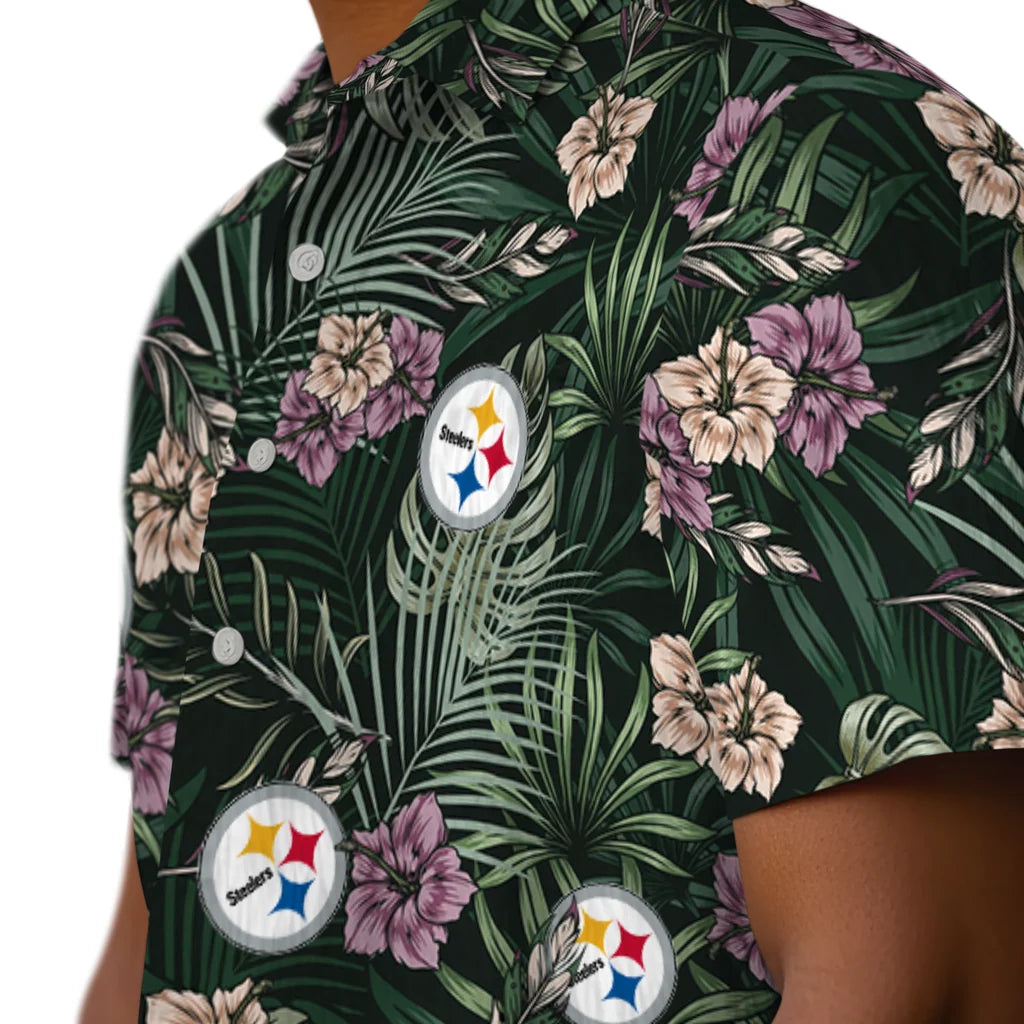 Pittsburgh Steelers Hawaiian Shirt - Hibiscus Leaves Pattern | Hula Hawaiian Shirts