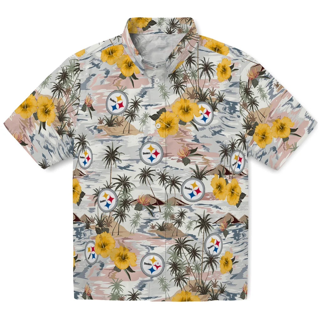Pittsburgh Steelers Hawaiian Shirt - Hibiscus Seaside | Hula Hawaiian Shirts