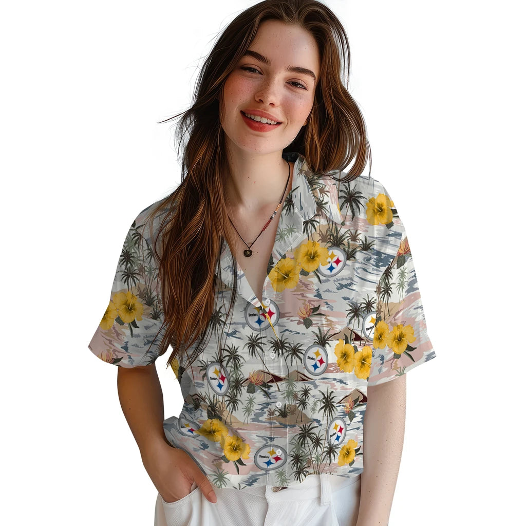 Pittsburgh Steelers Hawaiian Shirt - Hibiscus Seaside | Hula Hawaiian Shirts