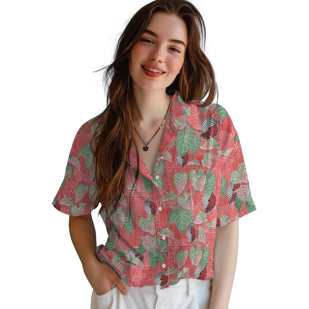 Portland Trail Blazers Hawaiian Shirt - Anthurium Overlay | Hula Hawaiian Shirts