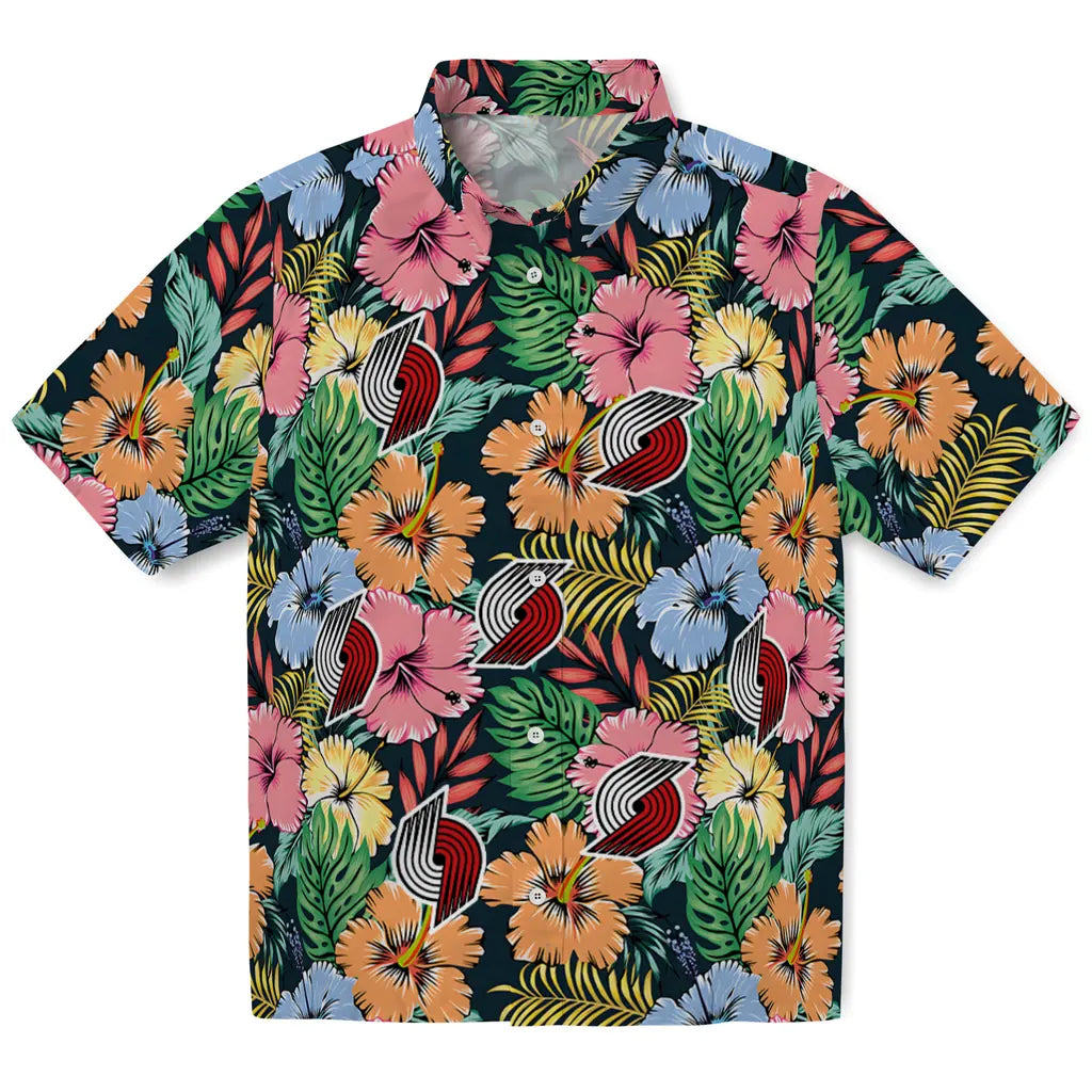 Portland Trail Blazers Hawaiian Shirt - Brilliant Hibiscus Garden | Hula Hawaiian Shirts