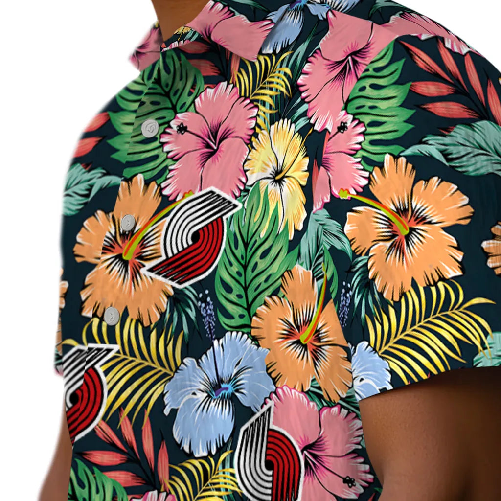 Portland Trail Blazers Hawaiian Shirt - Brilliant Hibiscus Garden | Hula Hawaiian Shirts