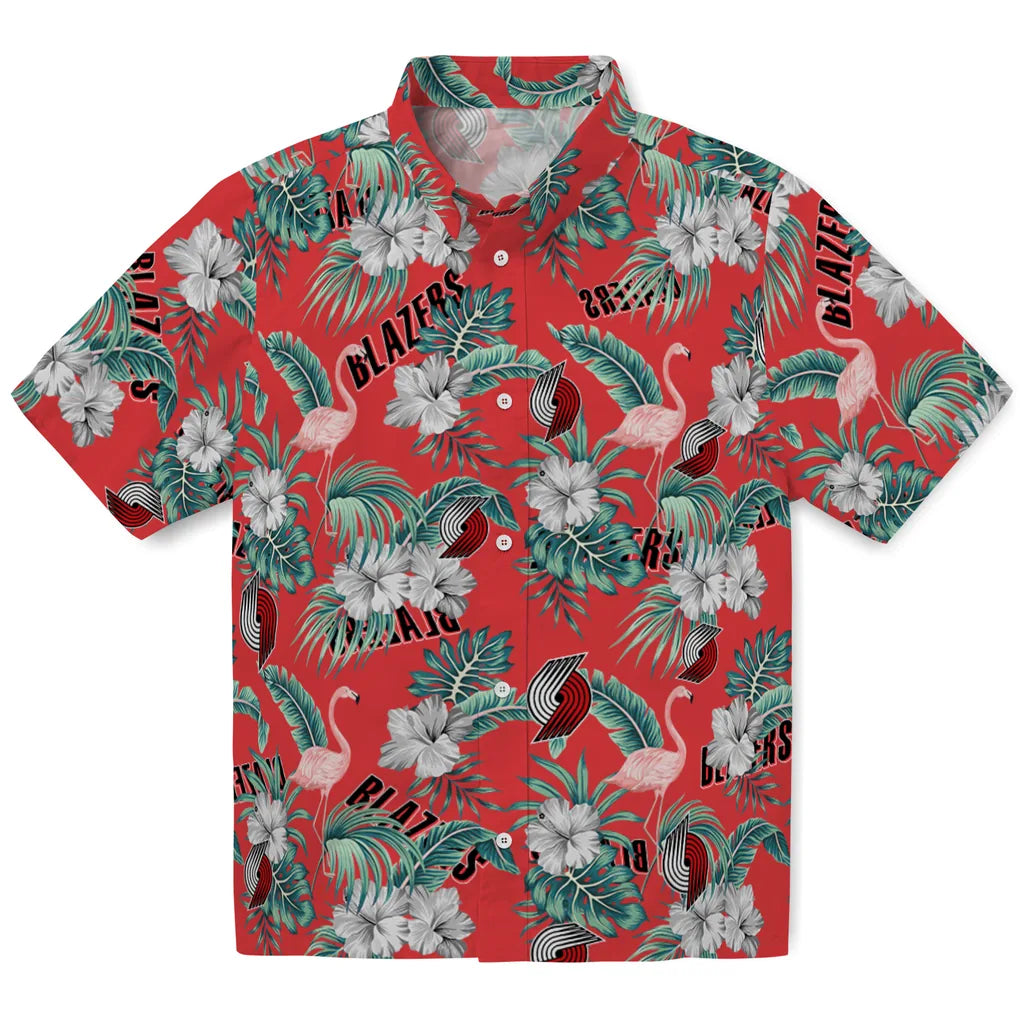 Portland Trail Blazers Hawaiian Shirt - Flamingo and Hibiscus | Hula Hawaiian Shirts