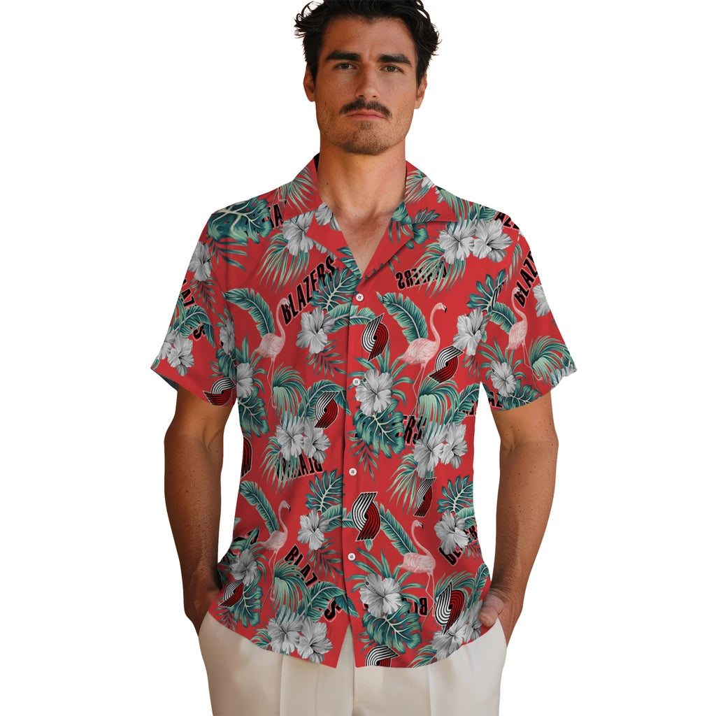 Portland Trail Blazers Hawaiian Shirt - Flamingo and Hibiscus | Hula Hawaiian Shirts