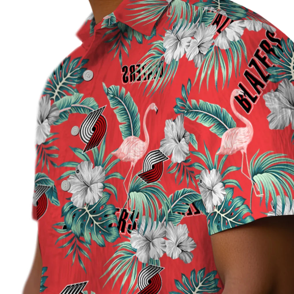 Portland Trail Blazers Hawaiian Shirt - Flamingo and Hibiscus | Hula Hawaiian Shirts