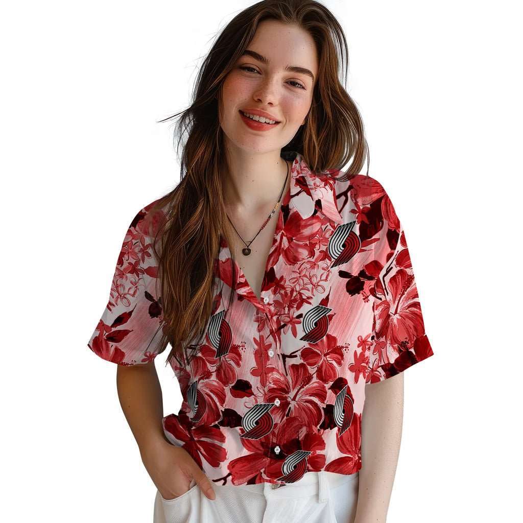 Portland Trail Blazers Hawaiian Shirt - Hibiscus Arrangement | Hula Hawaiian Shirts