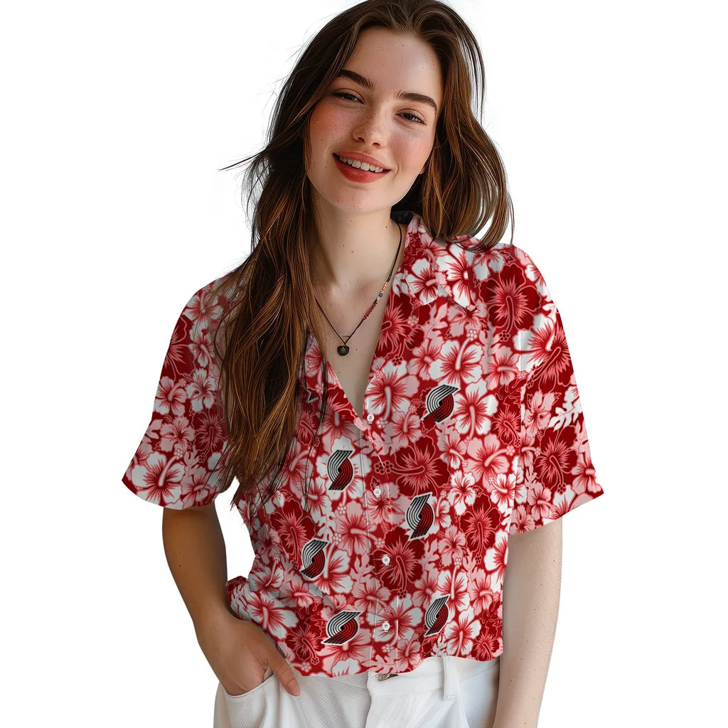Portland Trail Blazers Hawaiian Shirt - Hibiscus Blooms | Hula Hawaiian Shirts