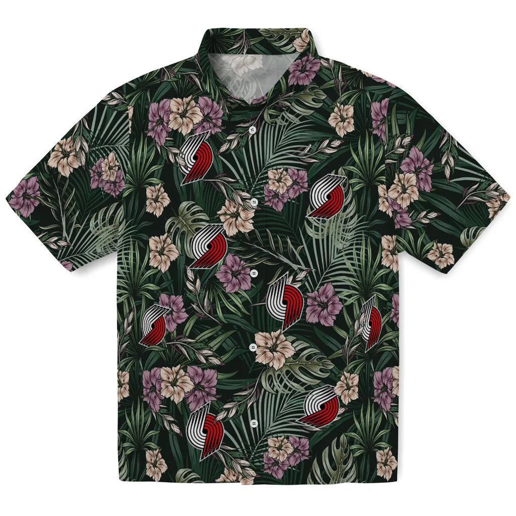 Portland Trail Blazers Hawaiian Shirt - Hibiscus Leaves Pattern | Hula Hawaiian Shirts