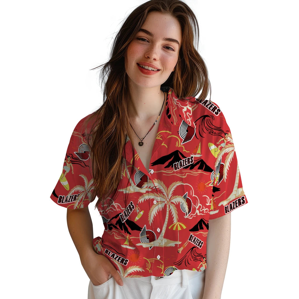 Portland Trail Blazers Hawaiian Shirt - Palm Tree Island | Hula Hawaiian Shirts