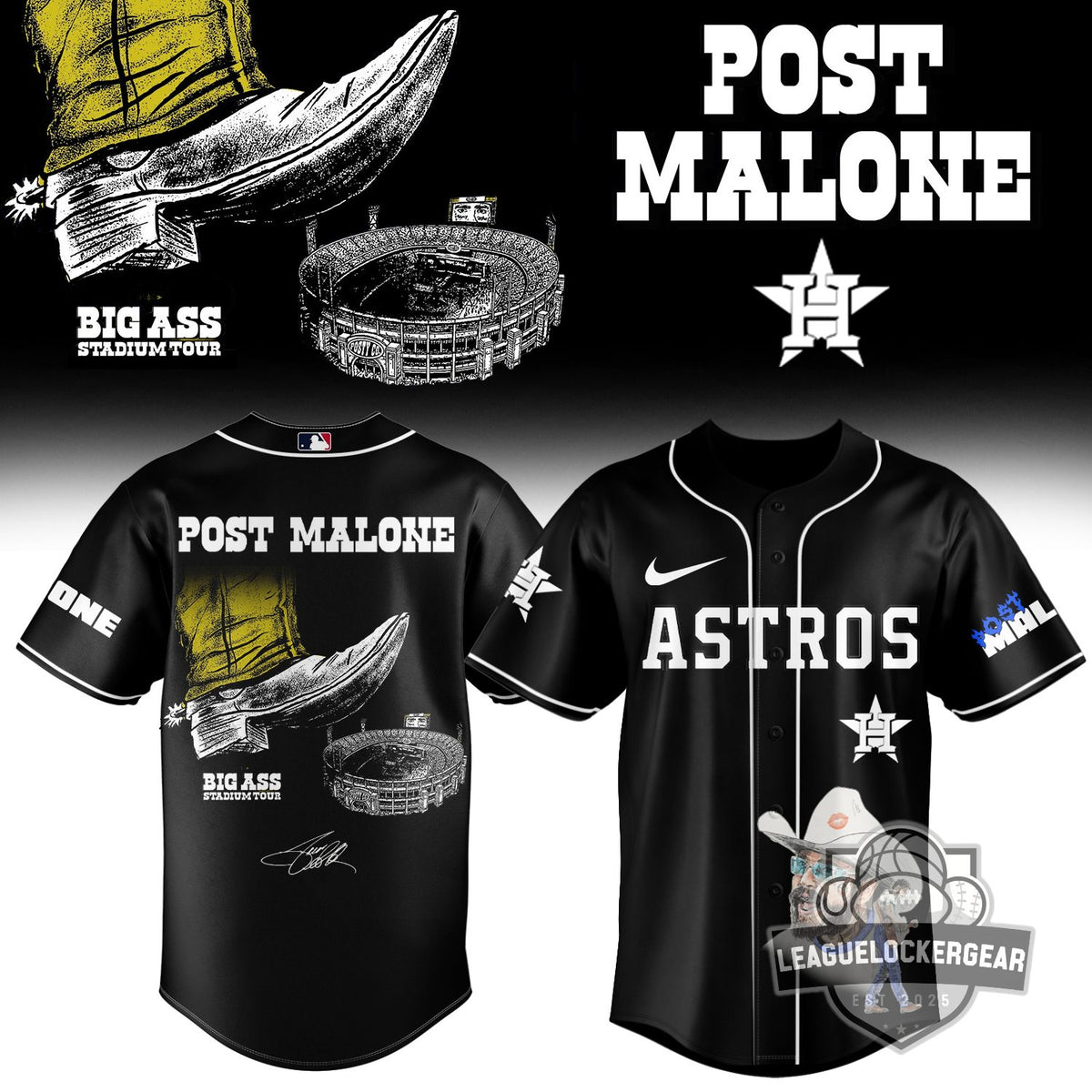 MLB All Team x Post Malone Big Ass Stadium Tour Baseball Jersey - LeagueLockerGear
