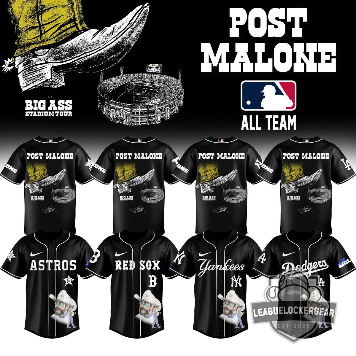 MLB All Team x Post Malone Big Ass Stadium Tour Baseball Jersey - LeagueLockerGear