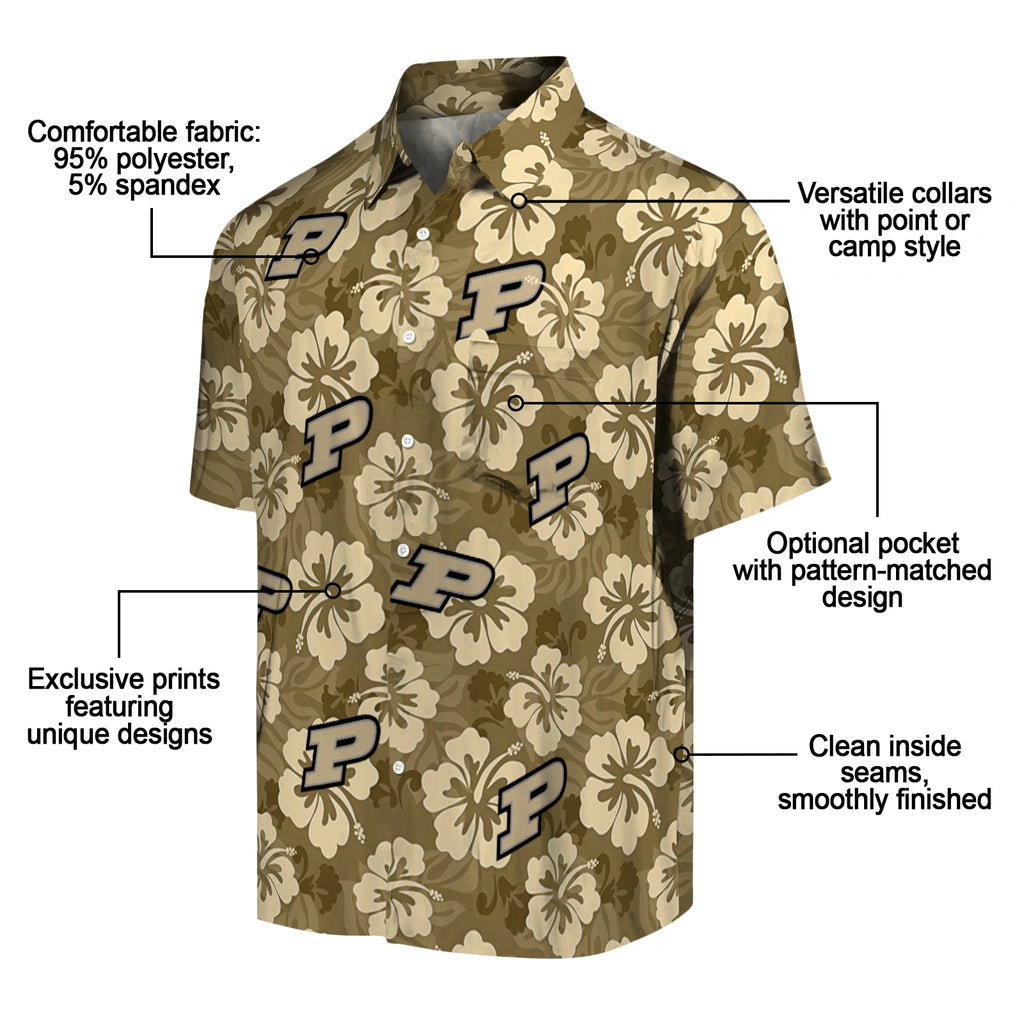 Purdue Boilermakers Hawaiian Shirt - Hibiscus Cluster | Hula Hawaiian Shirts