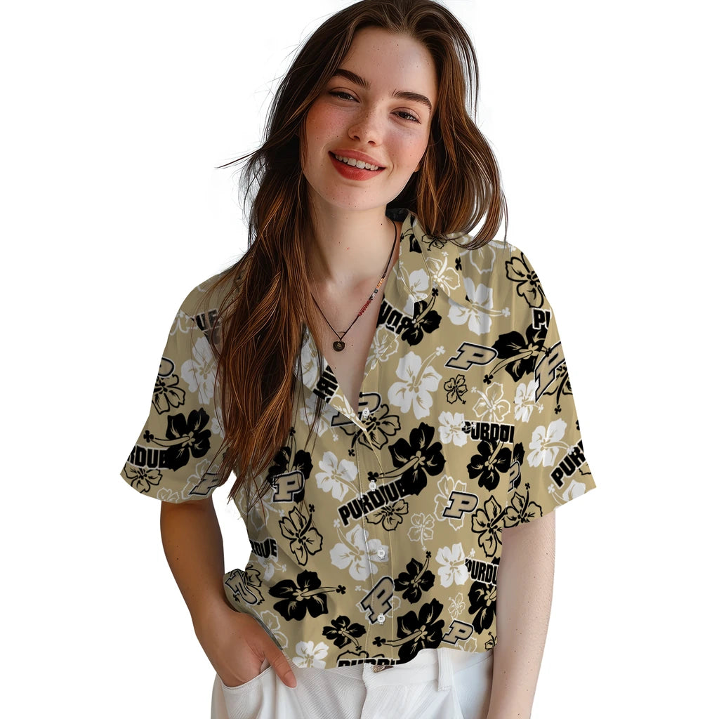 Purdue Boilermakers Hawaiian Shirt - Hibiscus Flower Design | Hula Hawaiian Shirts