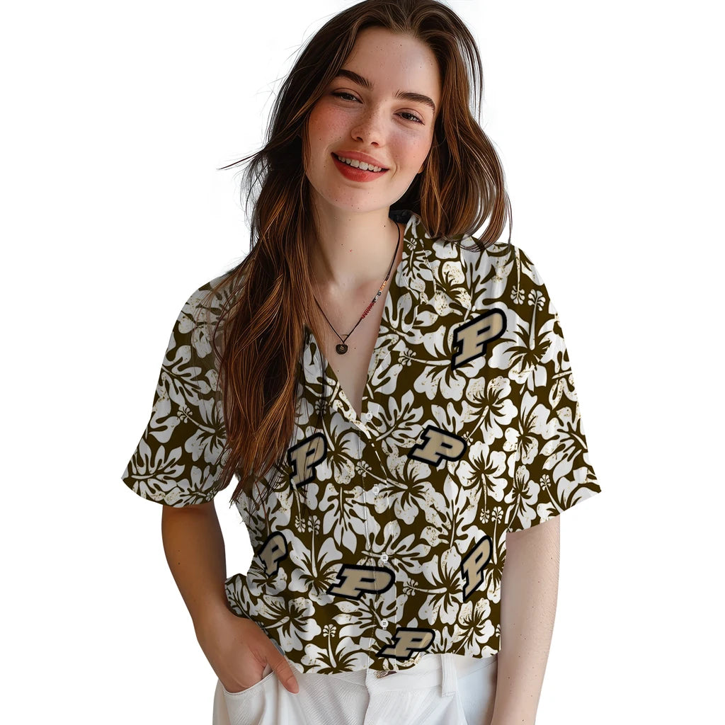 Purdue Boilermakers Hawaiian Shirt - Hibiscus Motif | Hula Hawaiian Shirts
