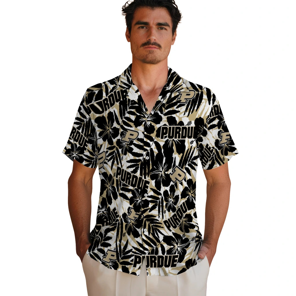 Purdue Boilermakers Hawaiian Shirt - Hibiscus Overlay | Hula Hawaiian Shirts