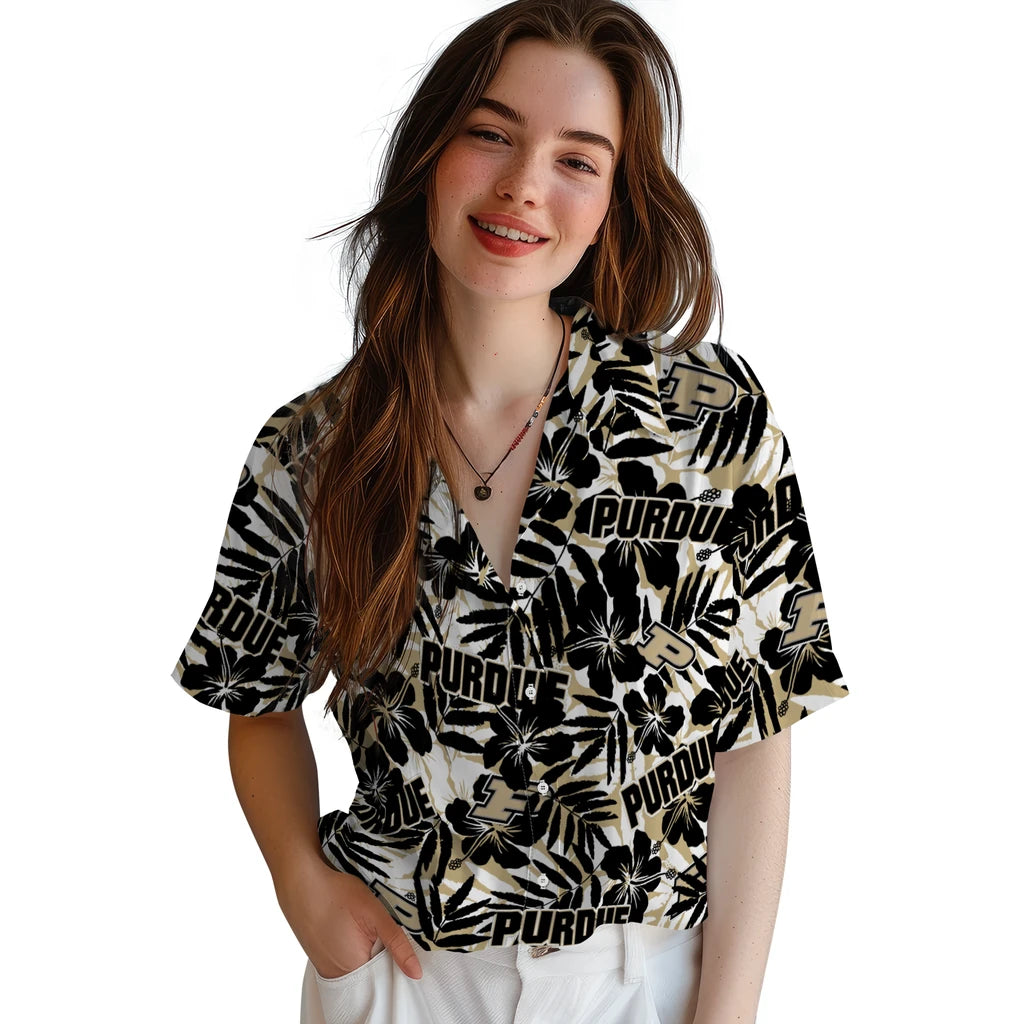 Purdue Boilermakers Hawaiian Shirt - Hibiscus Overlay | Hula Hawaiian Shirts