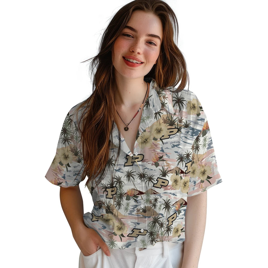 Purdue Boilermakers Hawaiian Shirt - Hibiscus Seaside | Hula Hawaiian Shirts