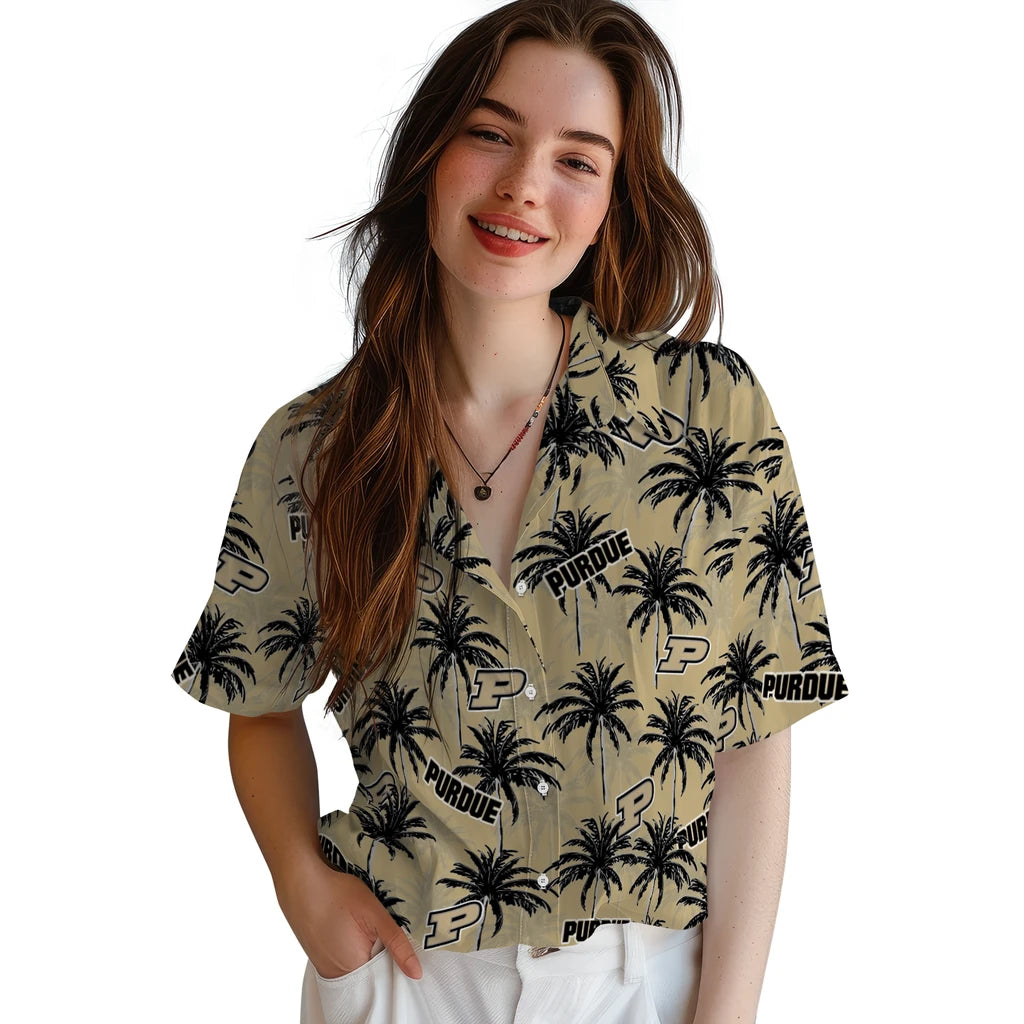 Purdue Boilermakers Hawaiian Shirt - Palm Tree Motif | Hula Hawaiian Shirts
