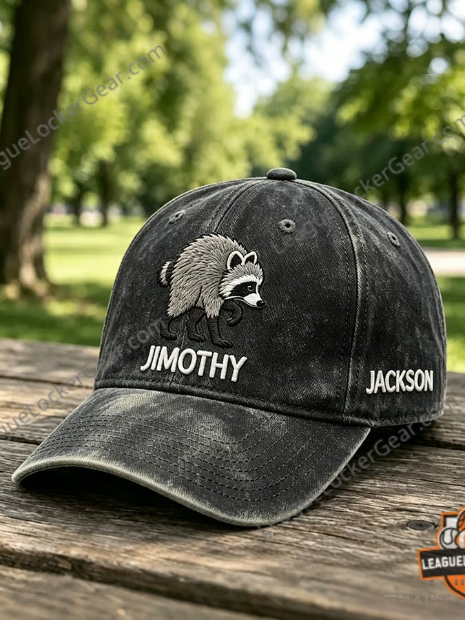 Raccoon Jimothy Custom Distressed Baseball Cap - LeagueLockerGear