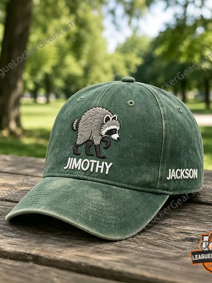 Raccoon Jimothy Custom Distressed Baseball Cap - LeagueLockerGear
