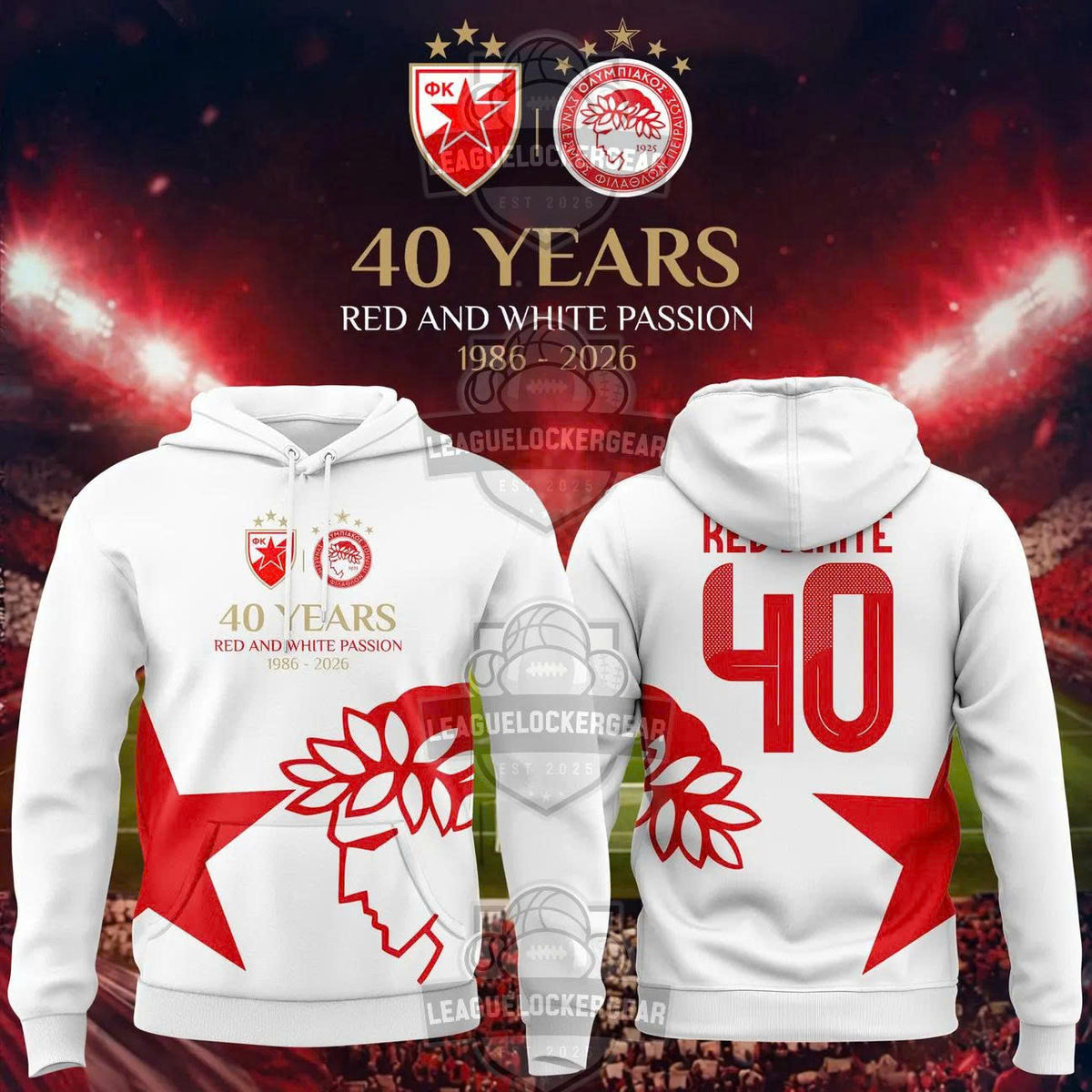 Olympiacos F.C. 40 Year Anniversary1986-2026 Hoodie - LeagueLockerGear